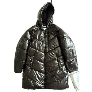NWT Shiny Water Resistant Puffer Coat XXL Black Outdoor Quilted Hooded Insulated